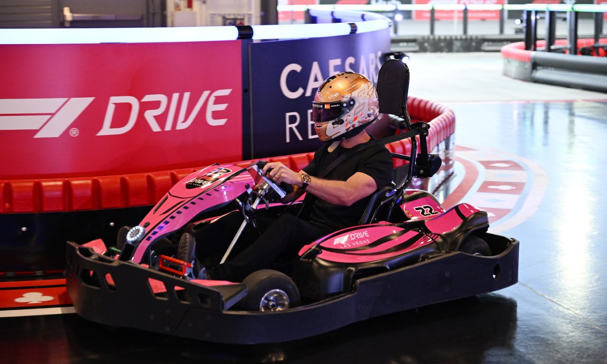F1 karting on F1 Drive at Grand Prix Plaza in Las Vegas.