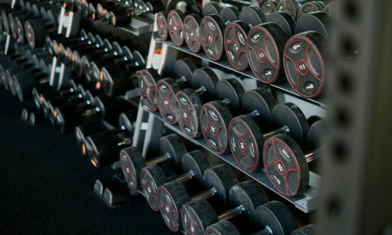 row of dumbbells